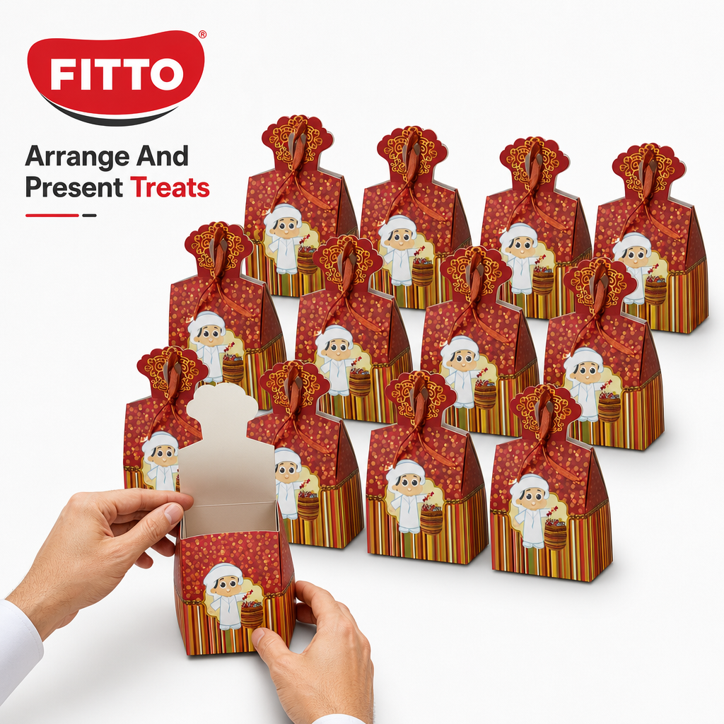96 Pieces Candy Favor Boxes, Gold and Red Haq Al Laila Design, 14.5 × 9.5 × 28 cm, Set of 12