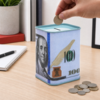240 Pieces Coin Savings Box, Metal Currency-Note Design, Square Money Box, Blue, 7.8 x 10.5 cm