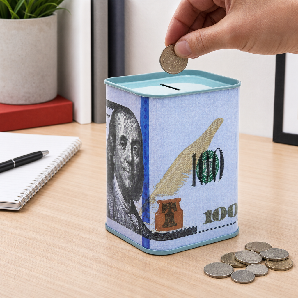 240 Pieces Coin Savings Box, Metal Currency-Note Design, Square Money Box, Blue, 7.8 x 10.5 cm