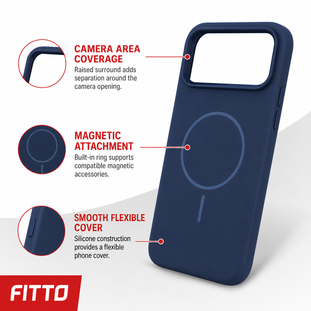 120 Pieces Magnetic Phone Cases for Model 17, Navy Blue Silicone Cover with Raised Camera Protection