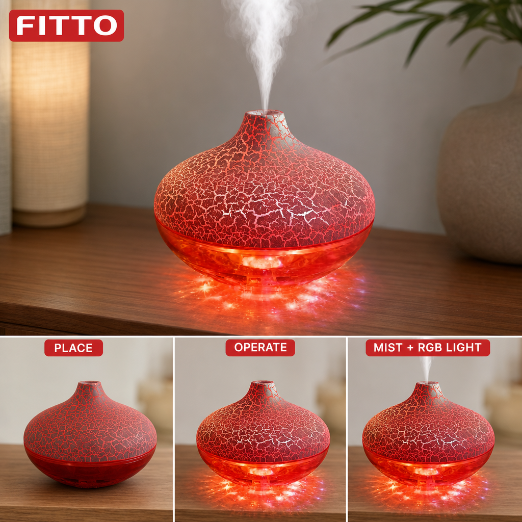 72 Pieces Red and White Crackle-Effect RGB Aroma Diffuser and Humidifier, 1 Unit