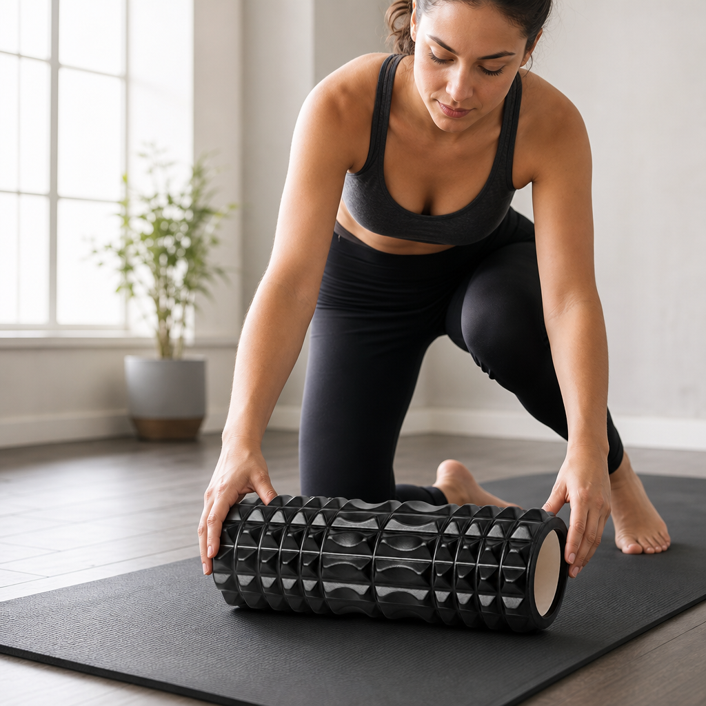 96 Pieces Textured Yoga Roller, 33 cm, Black