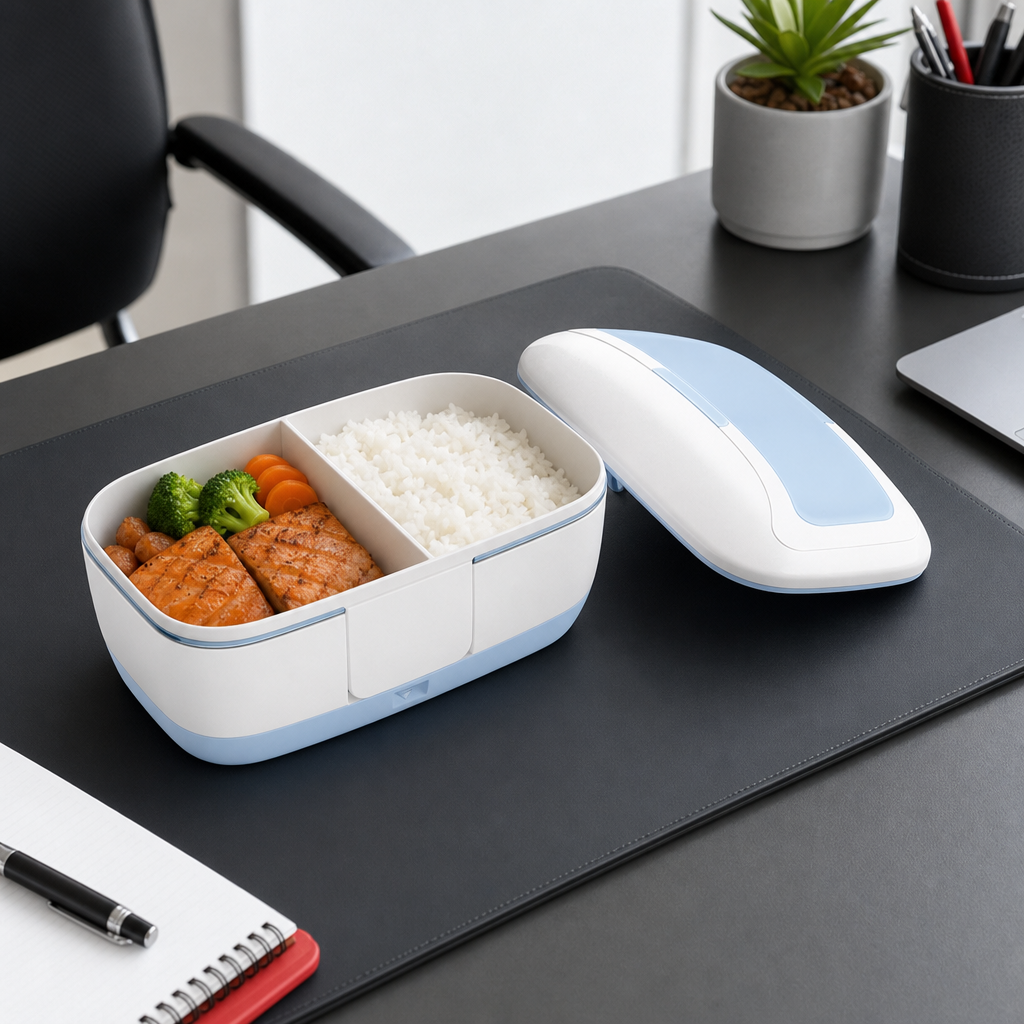 48 Pieces Electric Heated Lunch Boxes, Blue and White Portable Meal Container, 1 Unit, 25 x 20 x 12 cm