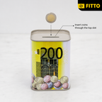 240 Pieces Metal Coin Saving Box, Square Euro-Themed Money Bank with Top Slot, 7.8 × 10.5 cm
