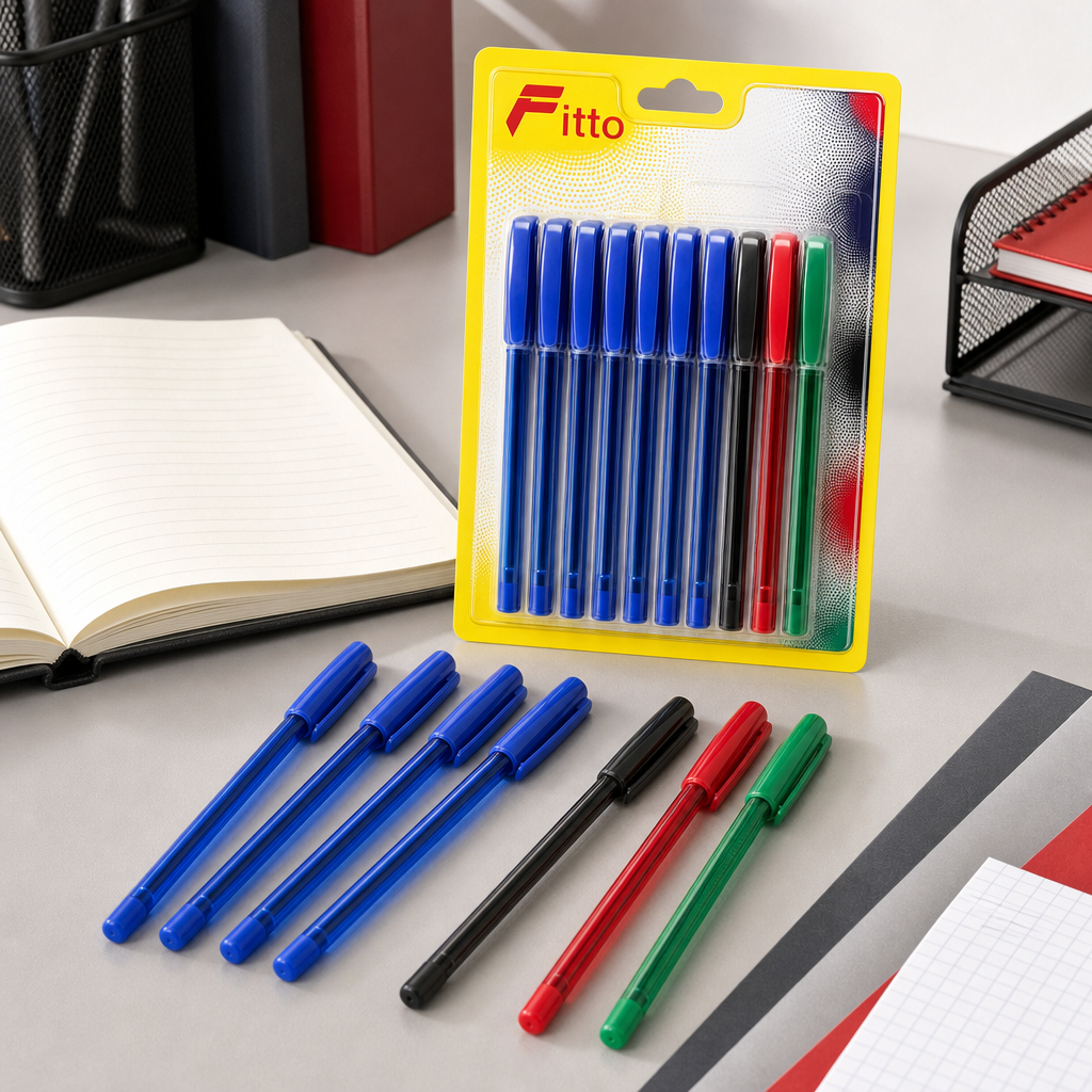 120 Pieces Ball Pens, Blue Red and Green Assorted Ink Colours, 10-Pack