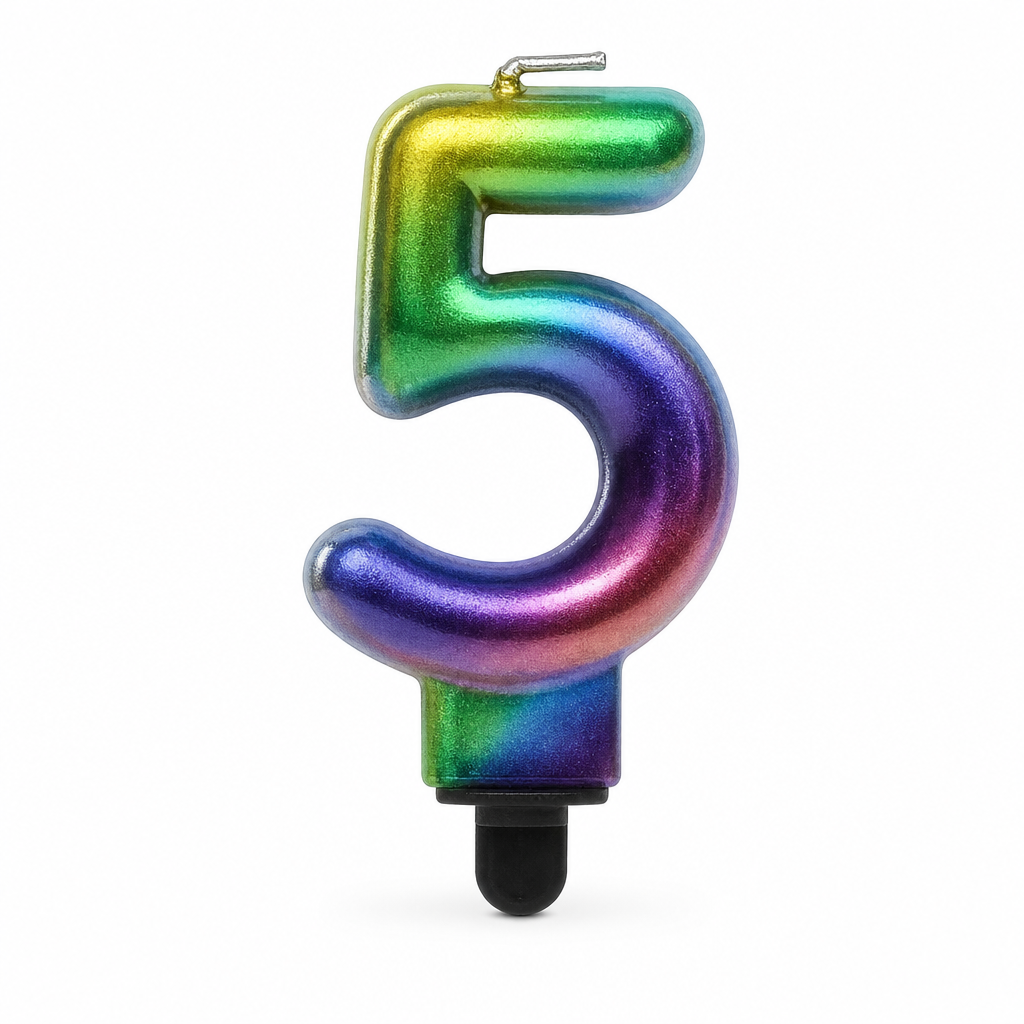 240 Pieces Rainbow Metallic Number 5 Cake Candle, 3 in, 1 Piece