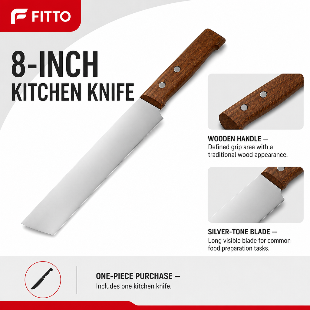 96 Pieces Kitchen Knives with Wooden Handle, 8 Inch Silver Blade, 1 Piece
