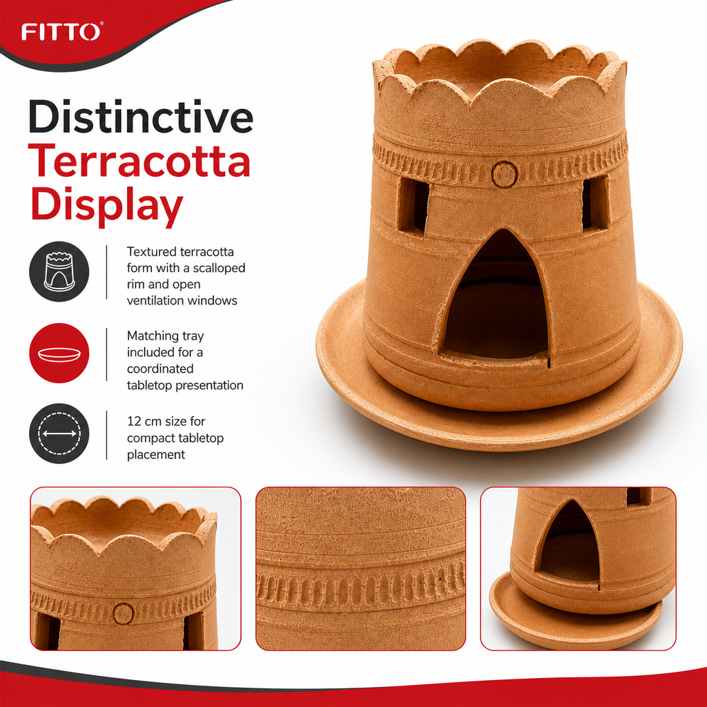 96 Pieces Terracotta Incense Burner with Tray, 12 cm, Decorative Bakhoor Holder