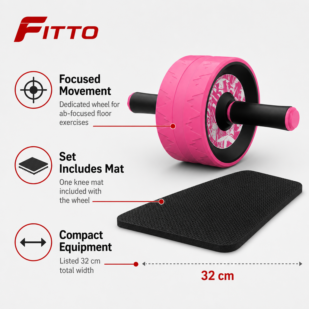 72 Pieces Ab Roller Wheel with Knee Mat, Pink, 32 cm Total Width