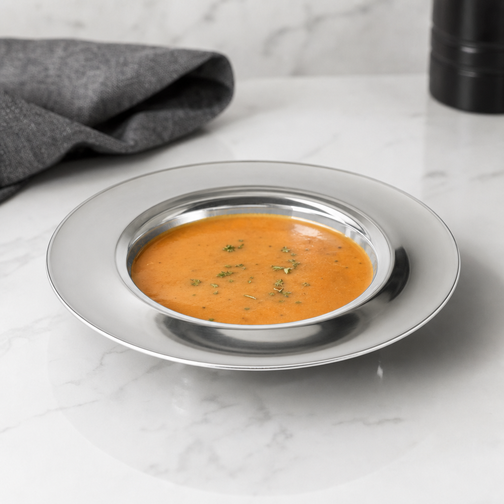 96 Pieces Stainless Steel Soup Plate, 22 cm, Silver Round Tablewares