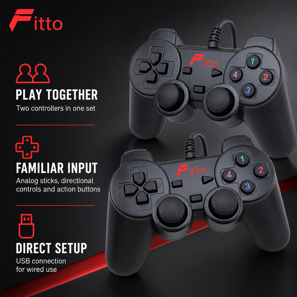 96 Pieces USB Game Controller Sets, 2-Piece Dual-Controller Bundle