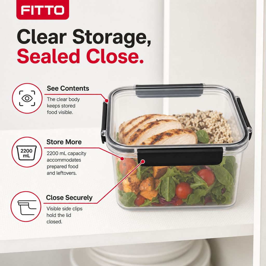 72 Pieces Food Storage Containers, Leak-Proof Sealed Design, 2200 mL, Clear Rectangular Container with Side Clips, 24 x 17 x 8 cm