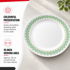 120 Pieces Melamine Dinner Plate, 10 Inch, White with Green and Yellow Pattern, Round Tablewares for Everyday Serving