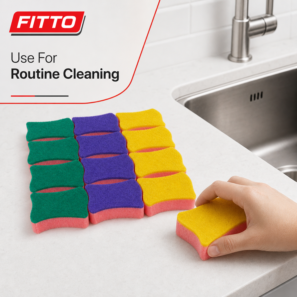 96 Pieces Cleaning Sponges, Multi-Colour Kitchen Scrubbers, Pack of 12