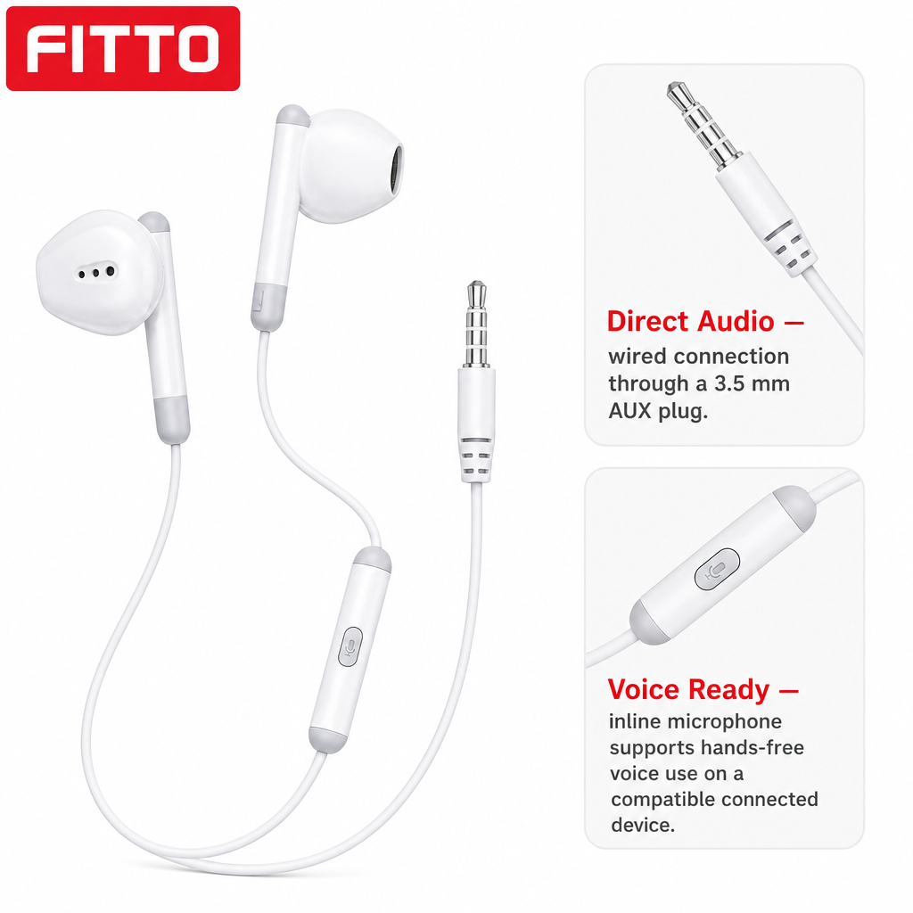 144 Pieces Wired Stereo Earphones with Inline Microphone, 3.5mm AUX Connection, White
