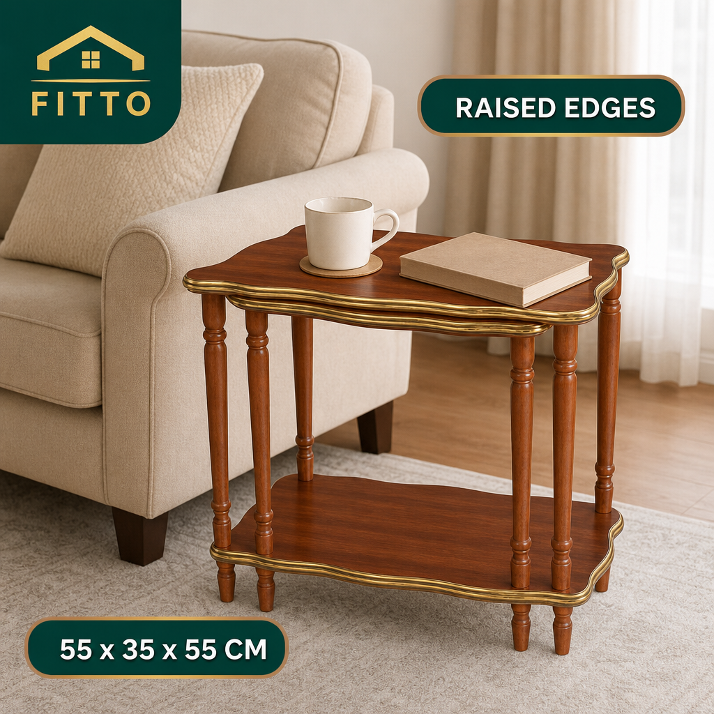 48 Pieces Rectangular Wooden Side Table with Raised Edges, Brown, 55 x 35 x 55 cm