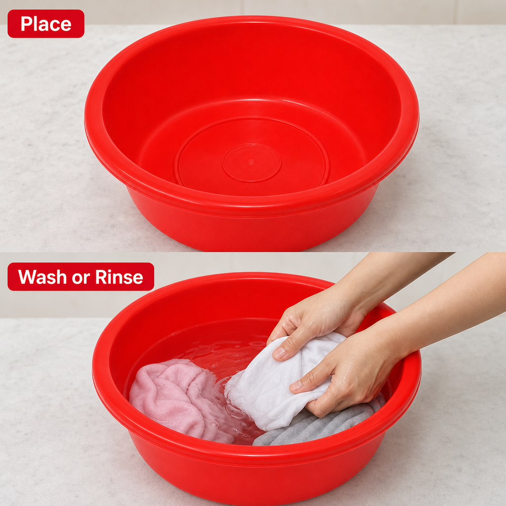 96 Pieces Red Plastic Round Wash Basin, 16 Inch, 1 Piece