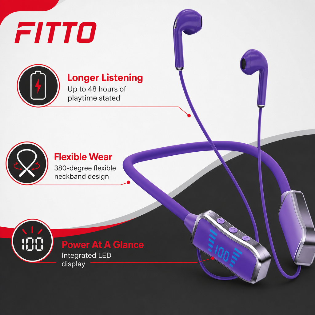 96 Pieces Wireless Neckband Earphones with 48H Playtime, 380-Degree Flexible Band and LED Display