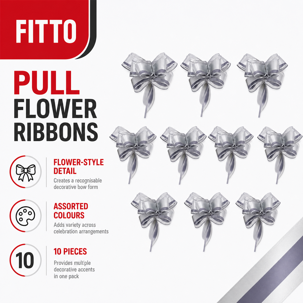 120 Pieces Assorted Colour Pull Flower Ribbons, 50 mm, 10 Pieces for Party Decorations