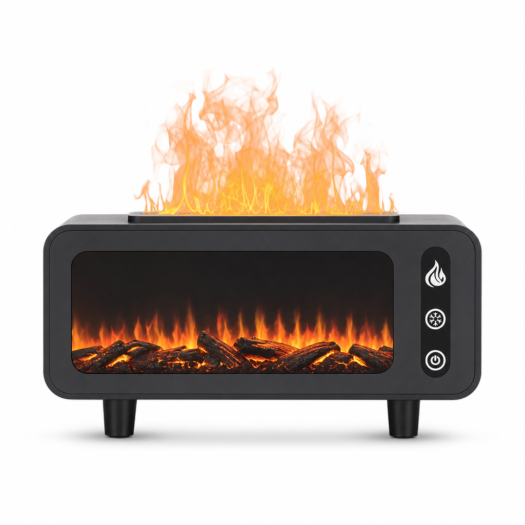 60 Pieces Fireplace-Style Aroma Diffuser with Flame Effect, Black, 25 x 18 x 12 cm, 1 Piece