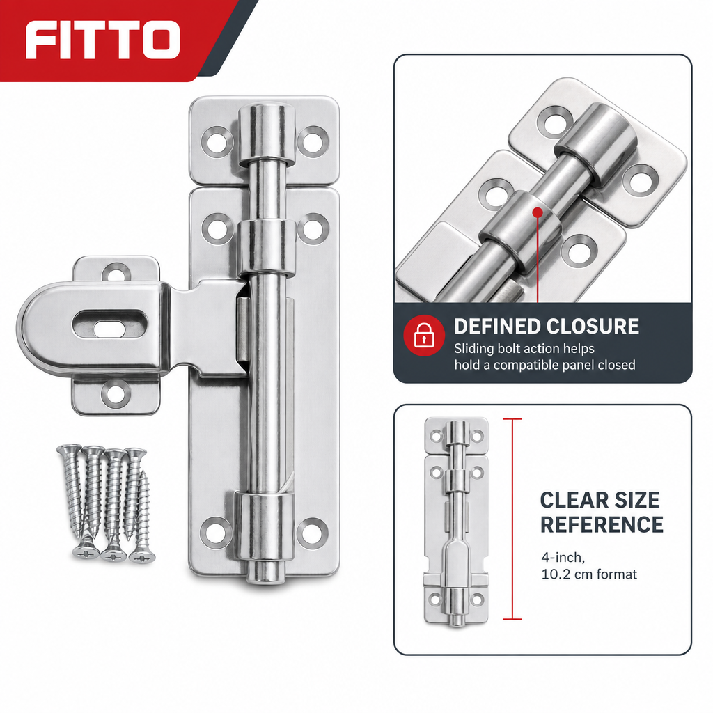 144 Pieces Sliding Tower Bolt Door Latch, 4 Inch, 10.2 cm, Silver, 1 Set