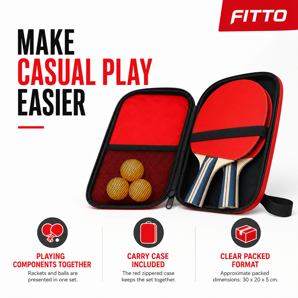 96 Pieces Table Tennis Racket Set with Balls, Red, Portable Carry Case