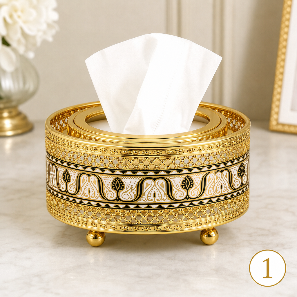 96 Pieces Decorative Tissue Box Holder, Ornate Gold Round Design, 1 Piece