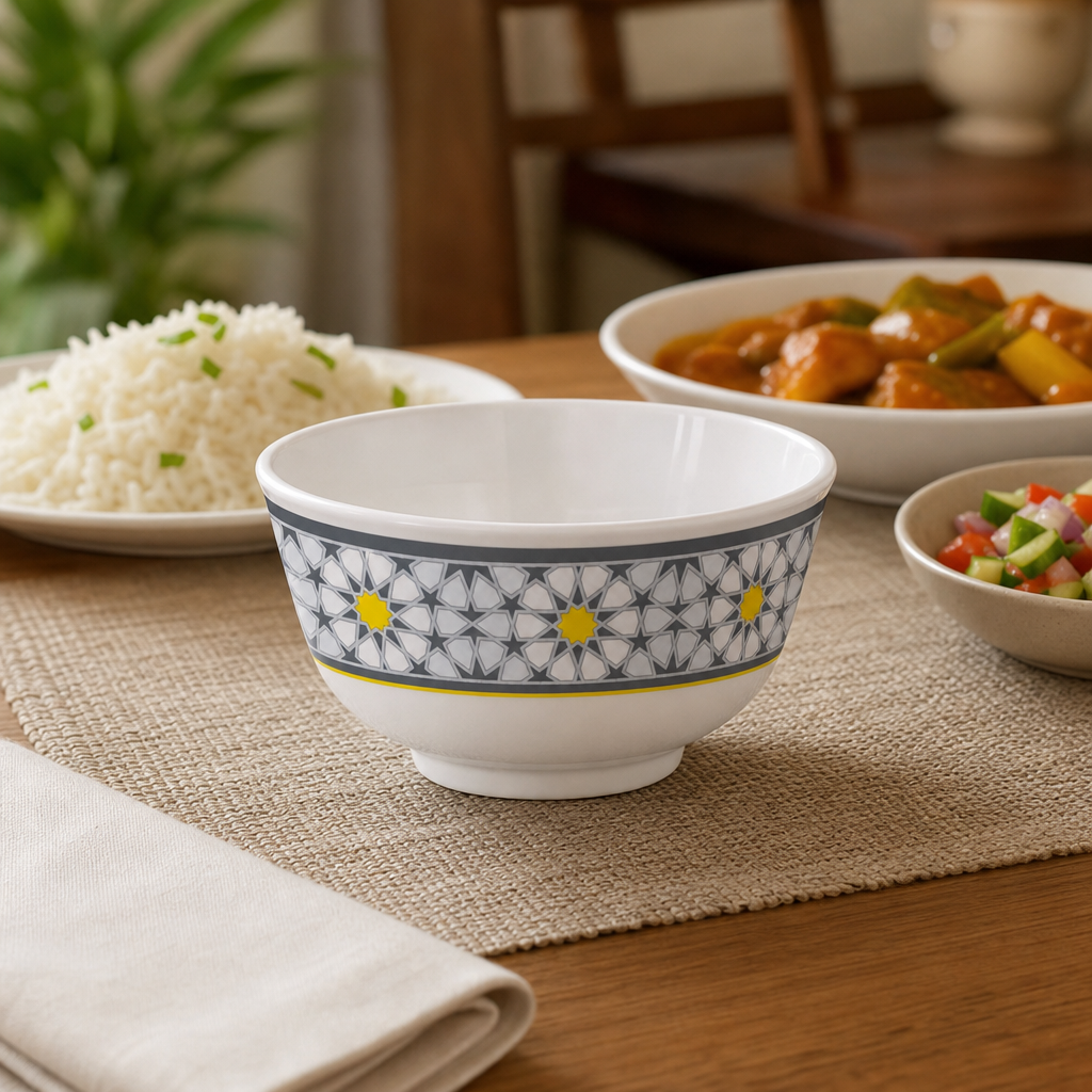 120 Pieces Melamine Rice Bowl, 4.5 Inch, Floral Pattern, White and Grey