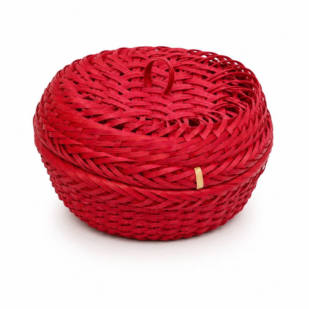 96 Pieces Round Woven Storage Box with Lid, Red, 18 x 18 x 12 cm