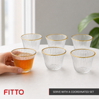 96 Pieces Clear Glass Cawa Cups, Gold-Tone Rims, Fine Ribbed Design, 6-Piece Set