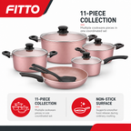 48 Pieces 11-Piece Non-Stick Cookwares Set, Peach Blossom Colour for Everyday Cooking