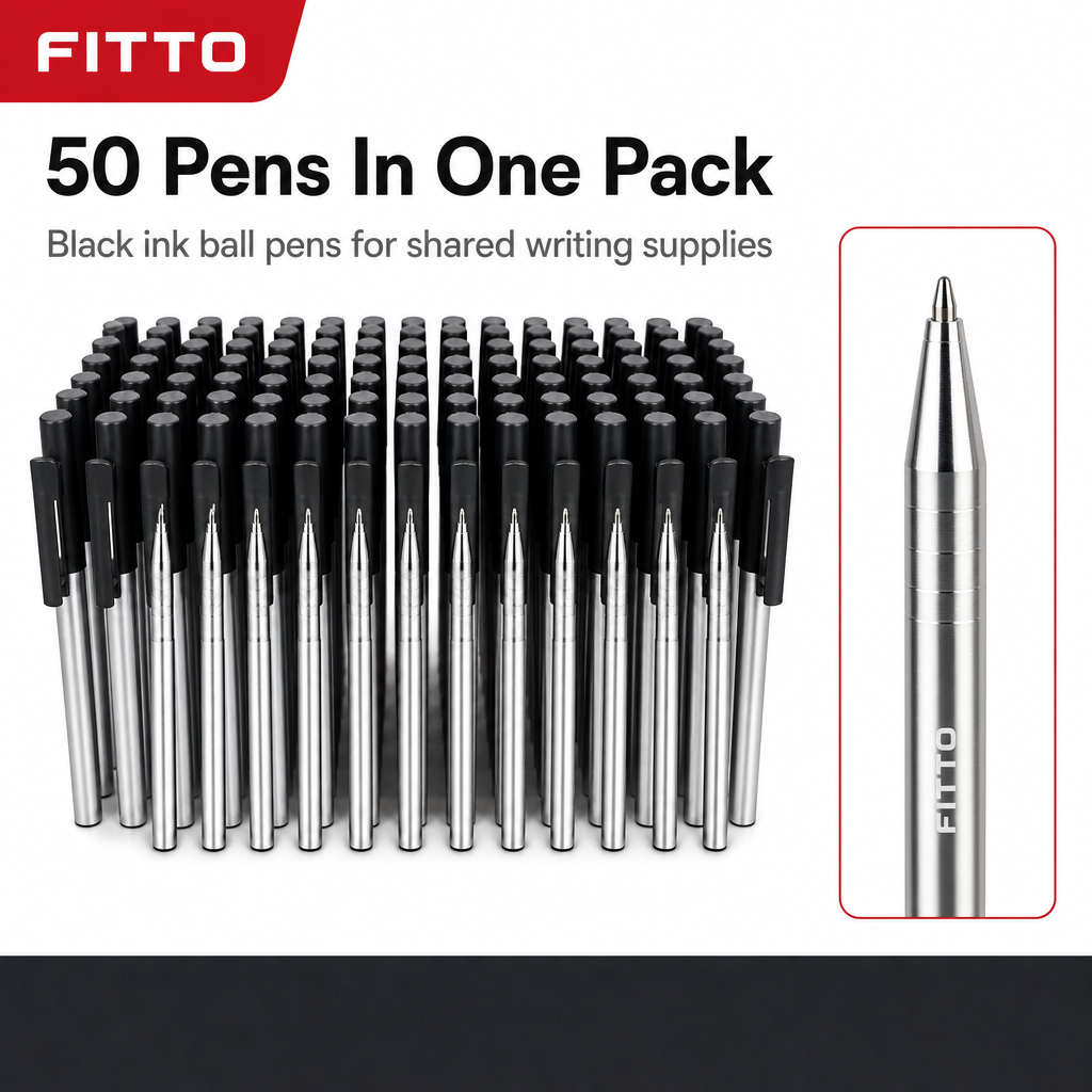 72 Pieces Ball Pens, Black Ink, 50 Pack, Everyday Writing Supplies for Office, Study and Paperwork