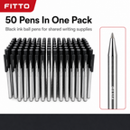 72 Pieces Ball Pens, Black Ink, 50 Pack, Everyday Writing Supplies for Office, Study and Paperwork