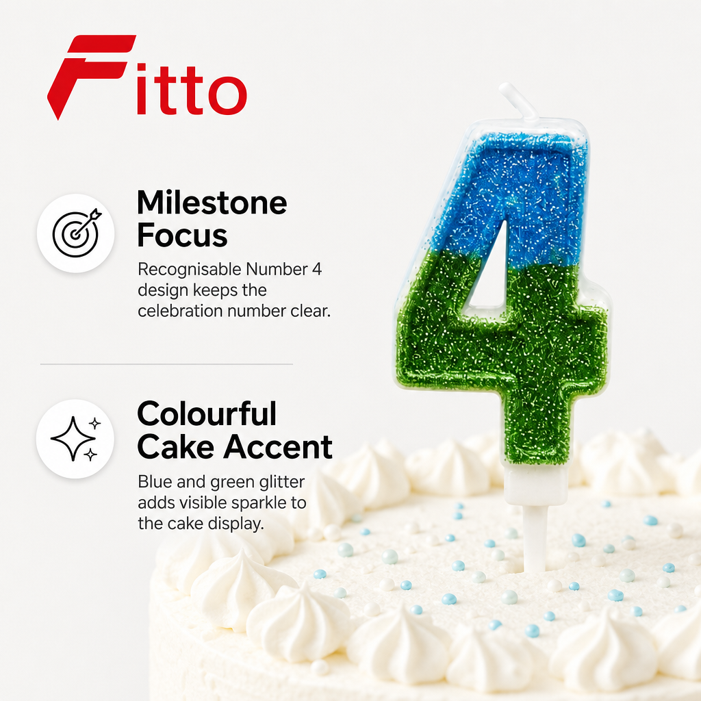 240 Pieces Number 4 Birthday Cake Candle, Blue and Green Glitter Design, 2 in