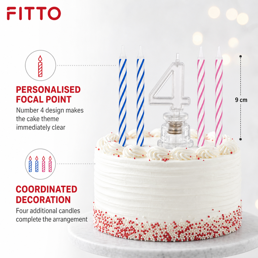 144 Pieces LED Happy Birthday Number 4 Cake Candle Set with Four Candles, 9 cm