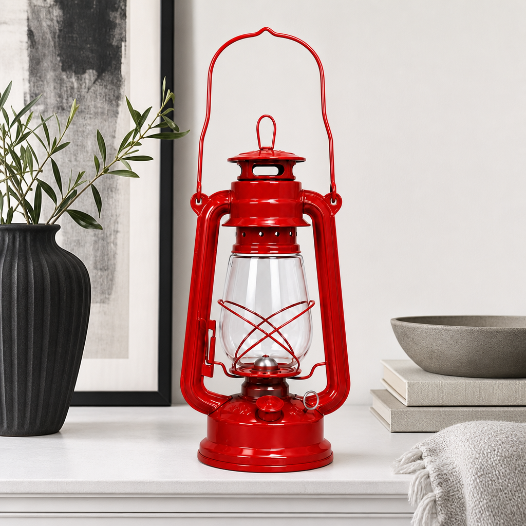 96 Pieces Metal Hurricane Lantern, Large Red Portable Lights, 30 cm
