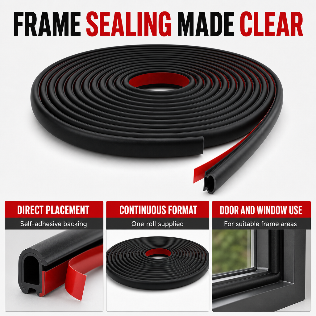 96 Pieces Self-Adhesive Door and Window Weather Sealing Strip, Black and Red, 1 Roll
