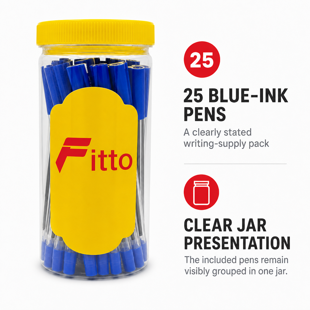 96 Pieces Ball Pens, Blue Ink, 25 Pack With Clear Storage Jar