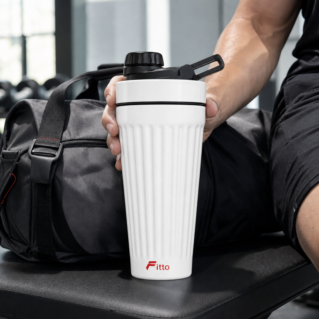 96 Pieces Stainless Steel Shaker Bottle with Mixer, 1000ml, White