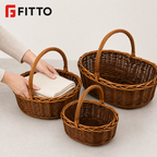 48 Pieces Oval Wicker Basket Sets with Handles, Brown, 3 Piece, 38 x 31 x 20 cm