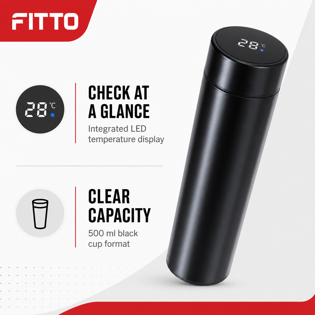 96 Pieces Smart Cup with LED Temperature Display, 500 ml, Black, 1 Piece