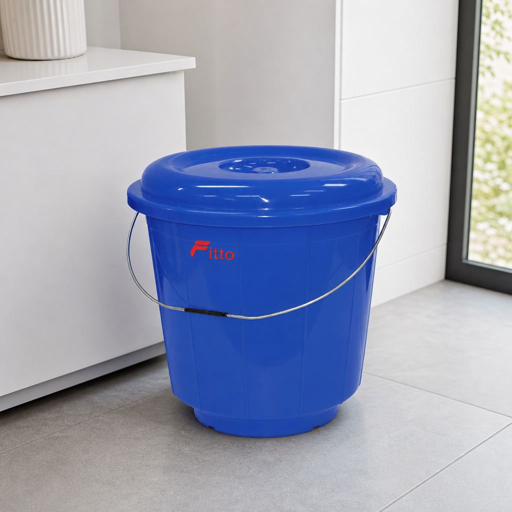 96 Pieces Plastic Bucket with Lid and Carry Handle, 15 Litre, Blue
