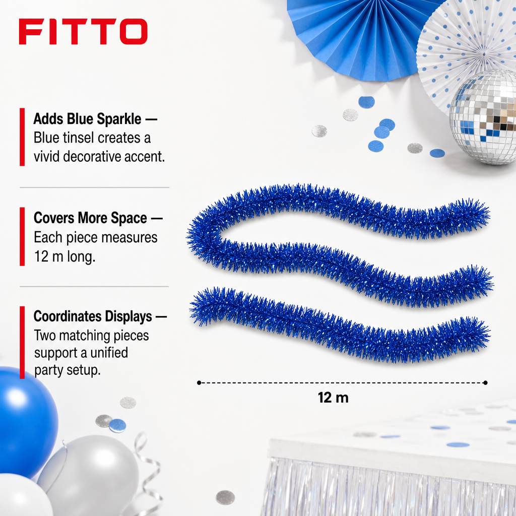 120 Pieces Blue Tinsel Decoration, 9 cm x 12 m, Party Trim, 2 Pieces
