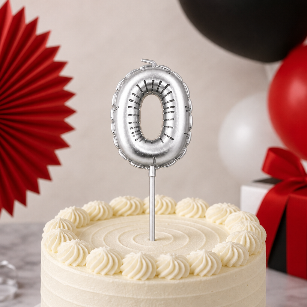 144 Pieces Happy Birthday Number 0 Cake Candle, Silver, 9 cm