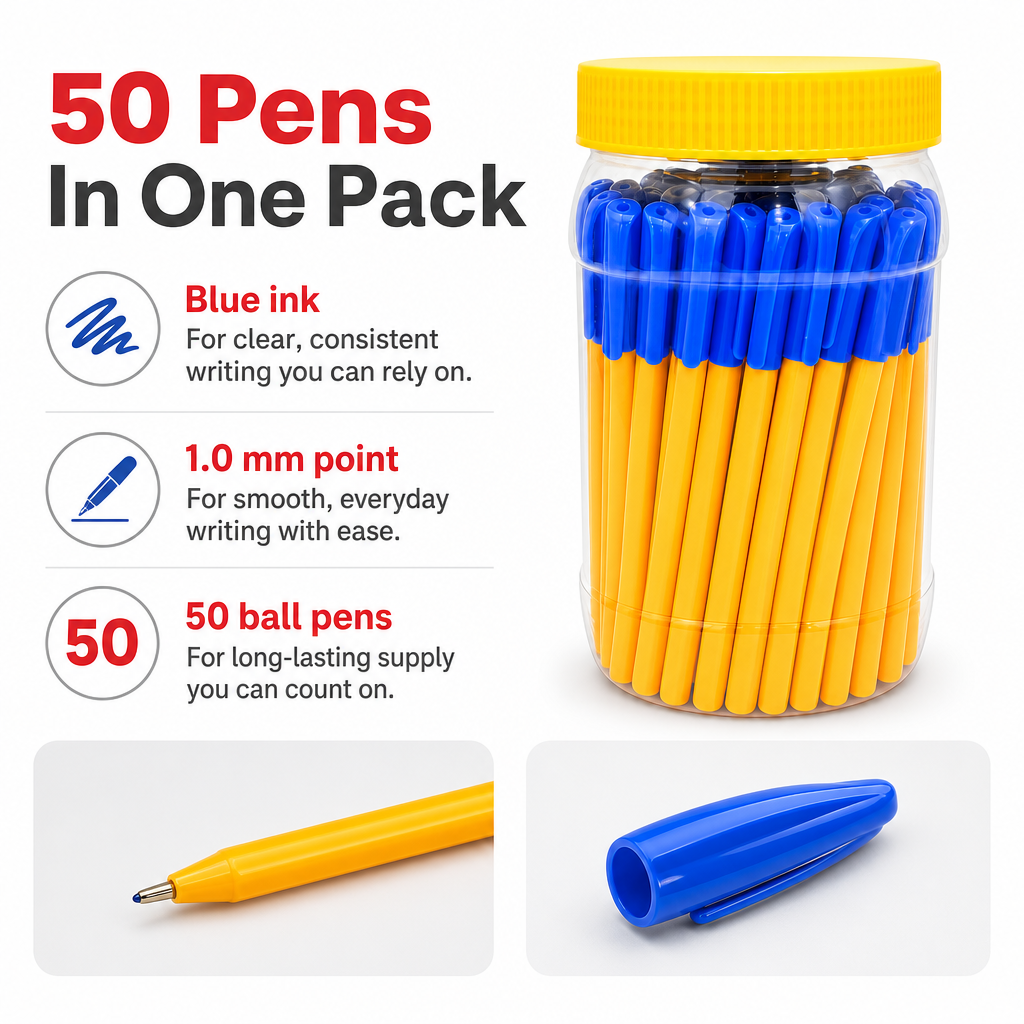 96 Pieces Smash Ball Pens 1.0 mm Blue Ink 50-Pack for Office, School and Everyday Writing