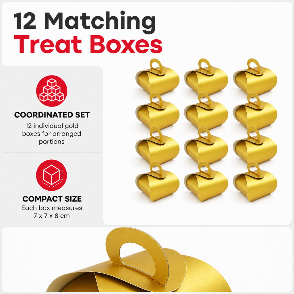 96 Pieces Candy Favor Boxes with Handles, Gold, 7 x 7 x 8 cm, 12 Pieces