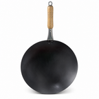 72 Pieces Carbon Steel Wok with Wooden Handle, Black, 1 Piece