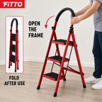 48 Pieces Red 3-Step Folding Metal Step Ladder, 110 x 42 cm, 1 Piece