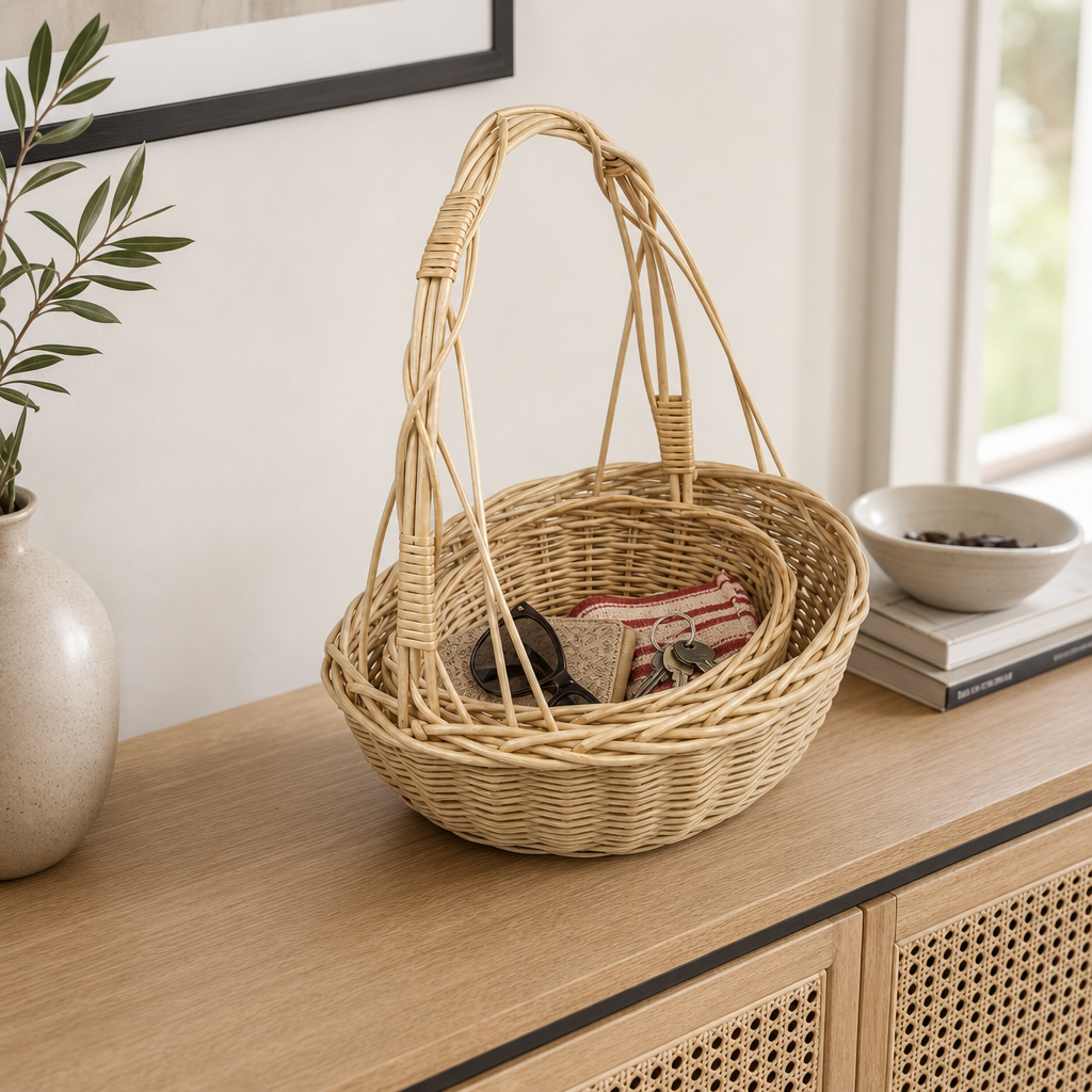 48 Pieces Decorative Wicker Basket with Tall Handle, Natural, 38 x 28 x 45 cm