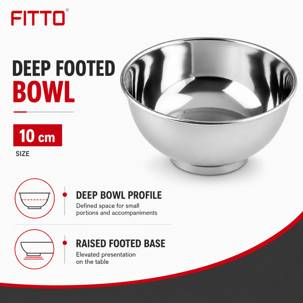 120 Pieces Stainless Steel Deep Footed Bowl, 10 cm, Silver